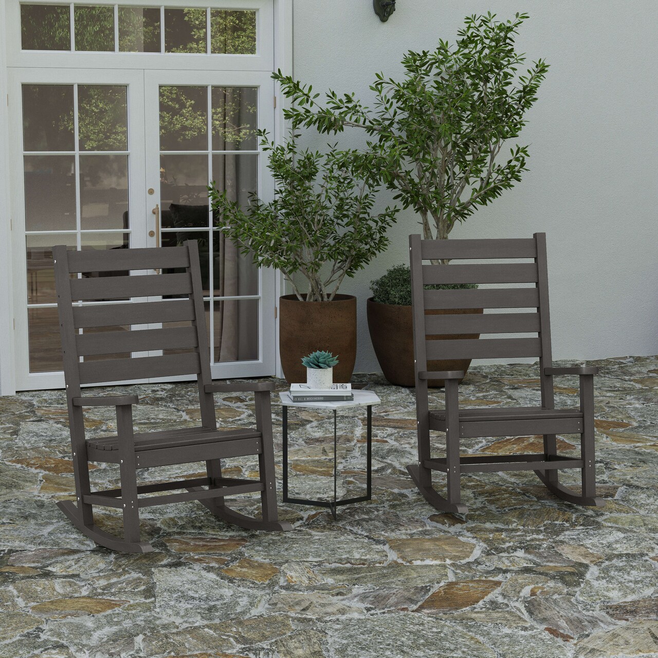 Merrick Lane Fielder Set of 2 Contemporary Rocking Chairs, All-Weather HDPE Indoor/Outdoor Rockers